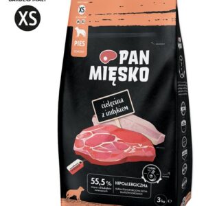 PAN MIĘSKO – KARMA SUCHA DLA PSA – CIELĘCINA Z INDYKIEM 3 kg chrupki XS